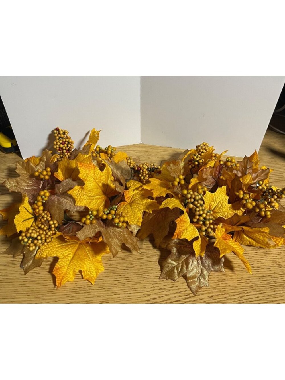 Artificial Fall Candle Ring Wreaths Set Of 2 Yellow & Orange  Leaves Berries